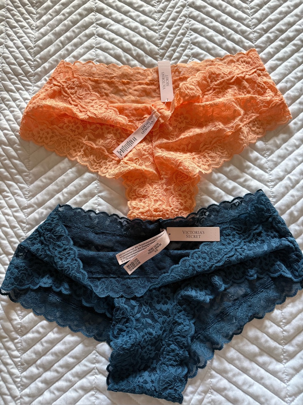 Victoria's Secret Lace Cheeky Panties - Coral Orange & Teal Blue (2-Pack)